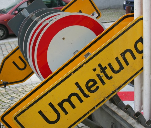 Umleitung Straßenschilder, Baustelle, Ex-Bild-DB-ID: 8160